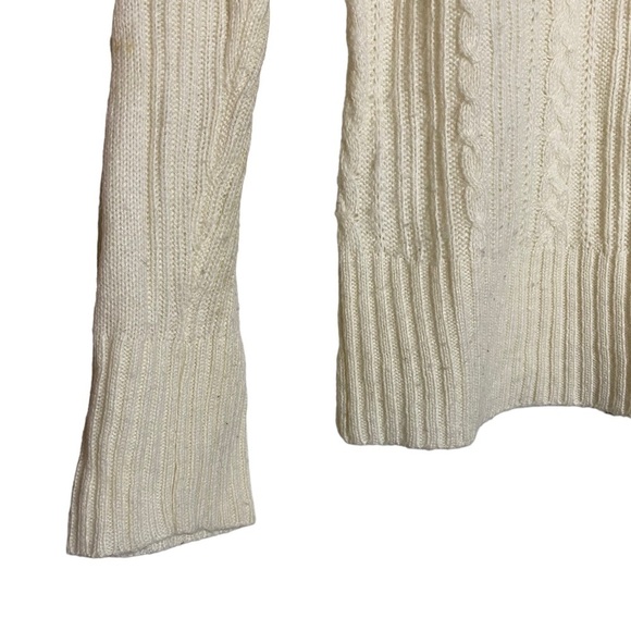 Aeropostale Chunky Cable Knit V Neck Ribbed Cream Long Sleeve Sweater Medium - Picture 5 of 16